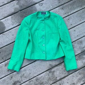 Vintage Green Cropped Blazer | Button Front Cropped Business Blazer Jacket